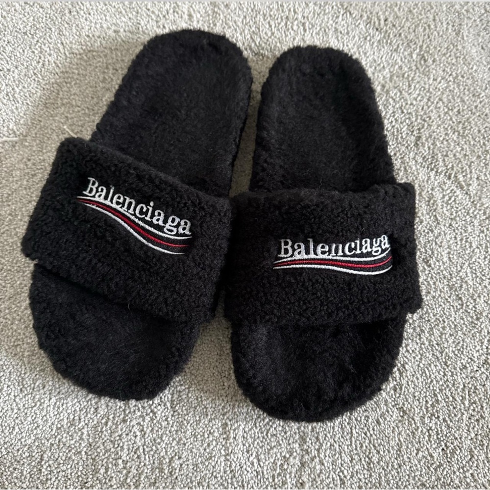 Balenciaga Black Fuzzy Slides
